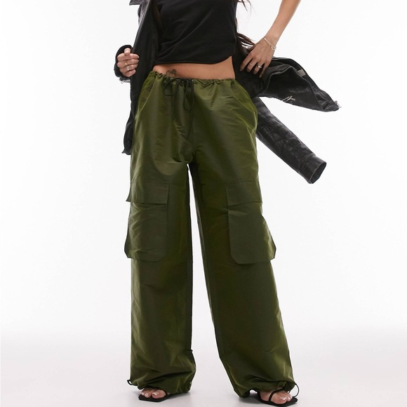 Topshop Pants - Topshop Dark Green Wide Leg Cargo Pants